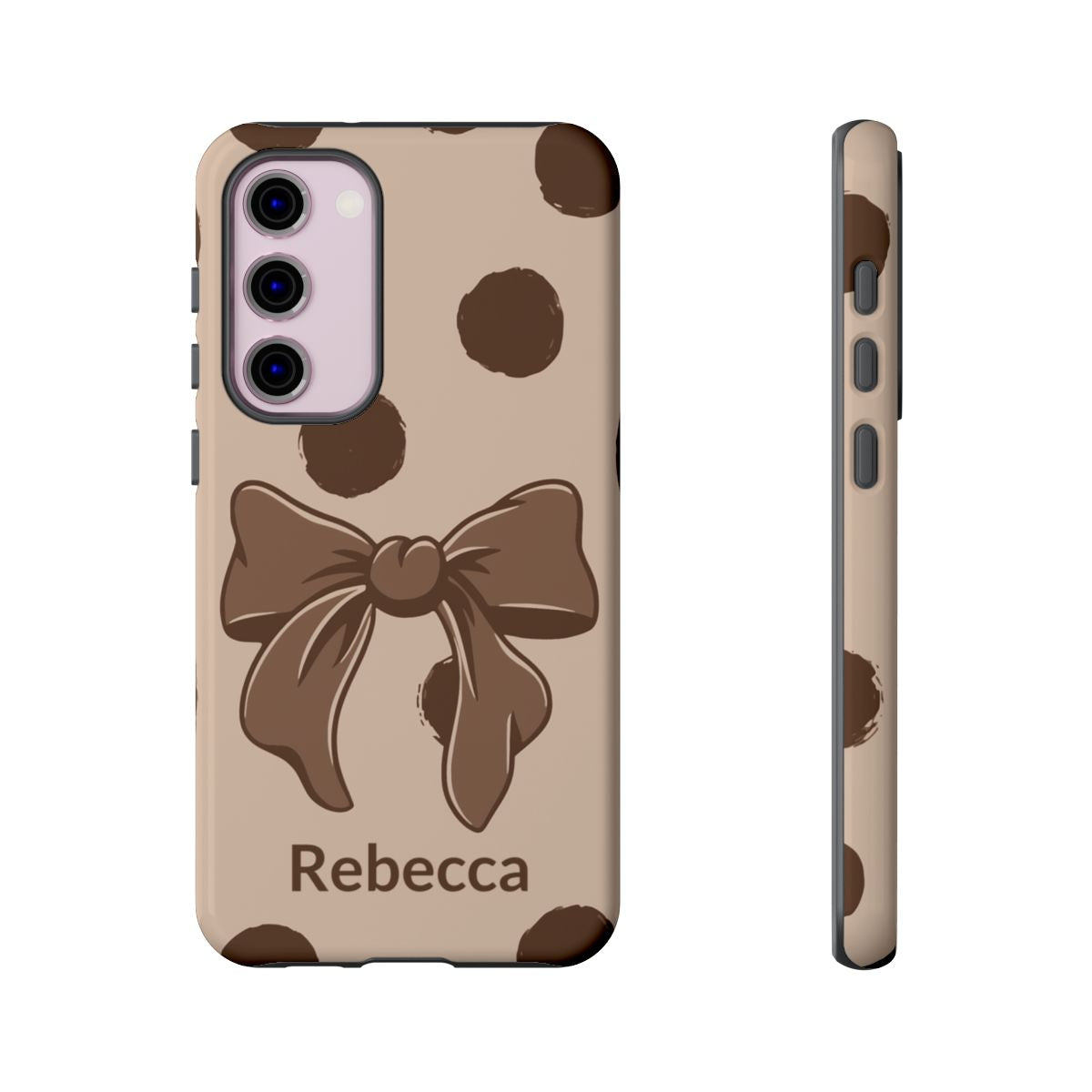 Personalized Brown Polka Dot Bow Phone Case – Custom Name Coquette Retro Aesthetic