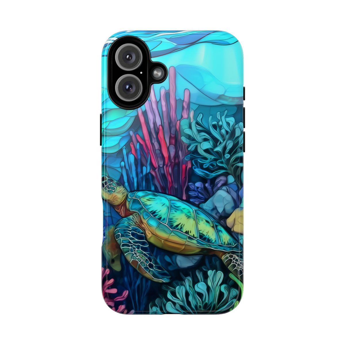 Stained Glass Turtle Phone Case – Coastal Blue Ocean Mosaic Aesthetic
