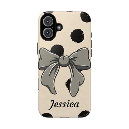Personalized Polka Dot Bow Phone Case – Custom Name Coquette Retro Aesthetic