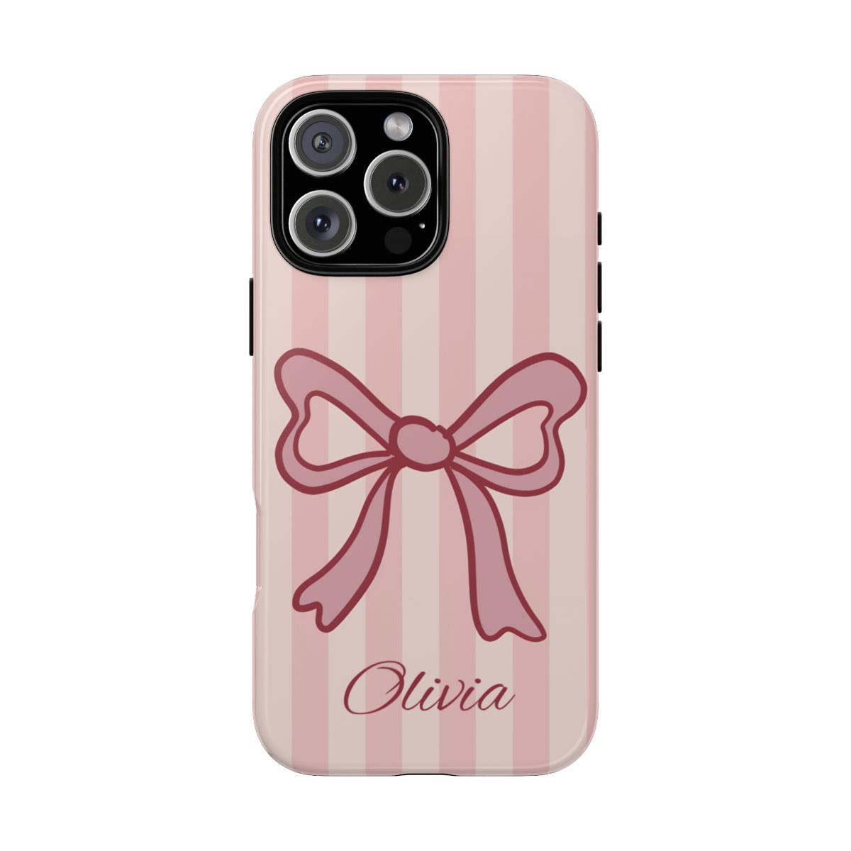 Personalized Pink Bow Phone Case – Soft Pastel Striped Coquette Aesthetic