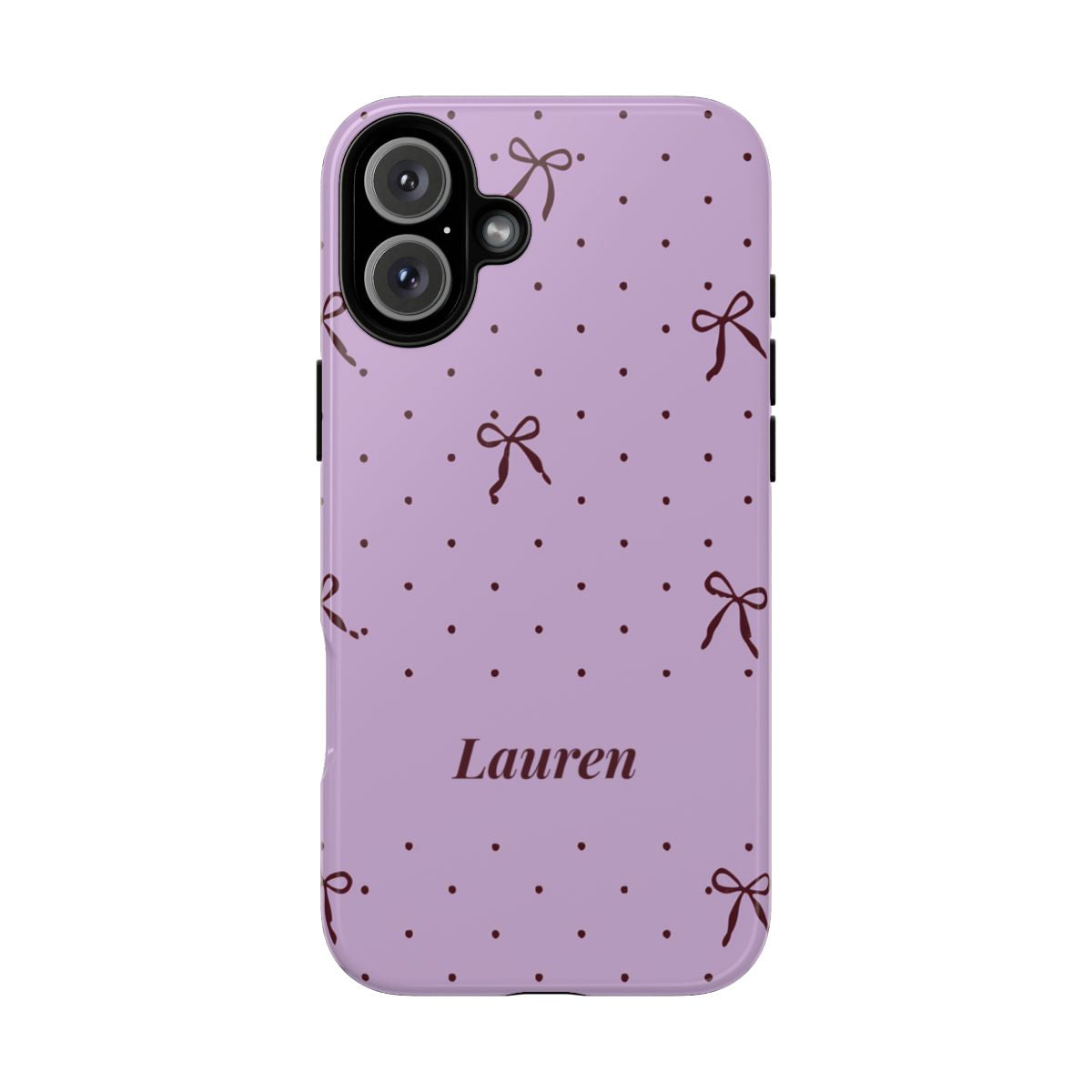 Personalized Lavender Bow Phone Case – Custom Name Polka Dot Coquette Aesthetic
