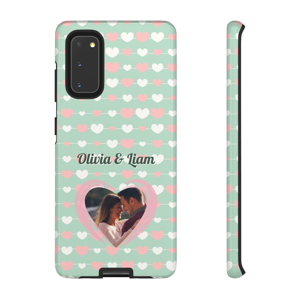 Personalized Mint Green Heart Phone Case - Custom Name and Photo