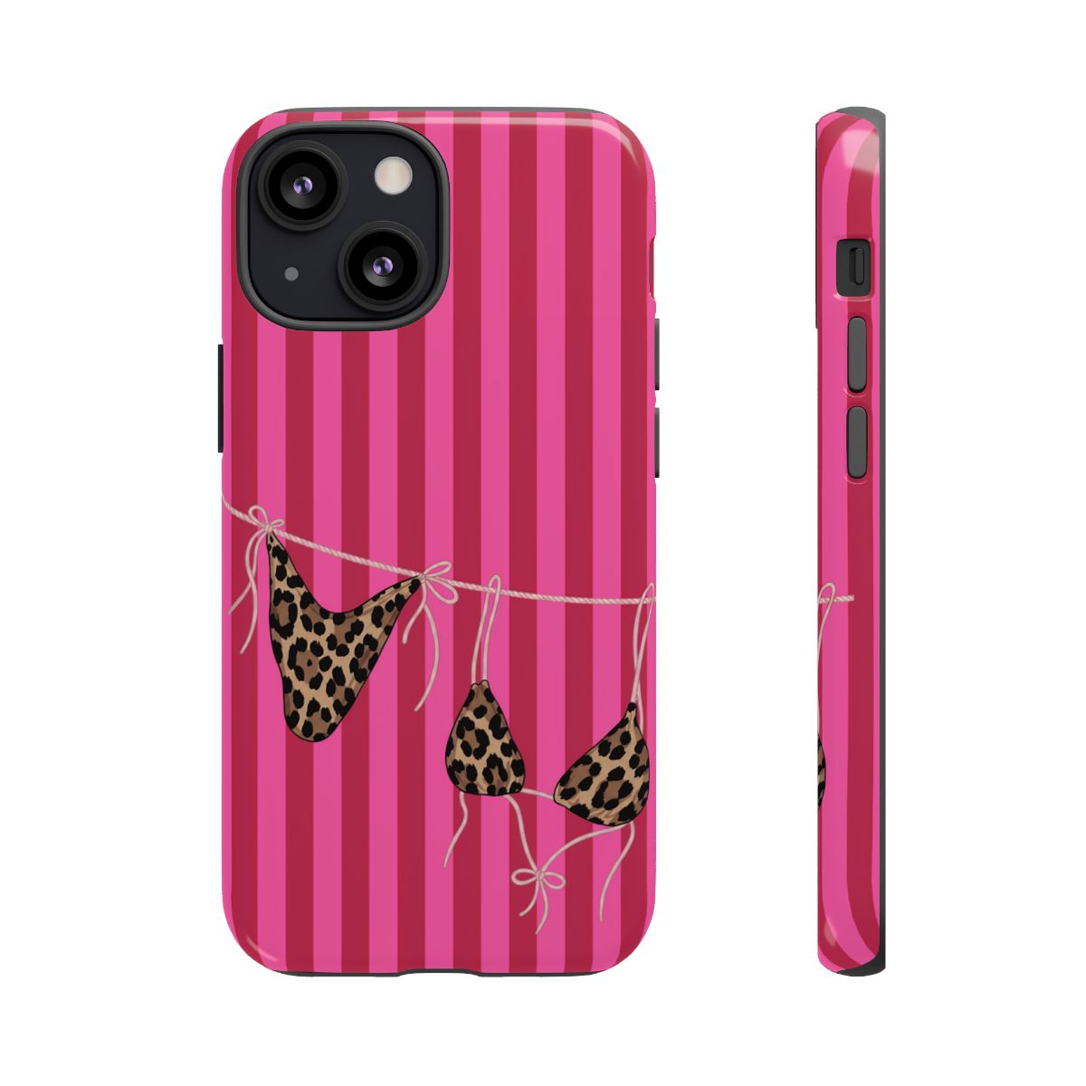 Leopard Bikini Striped Phone Case – Trendy Summer Beach Aesthetic