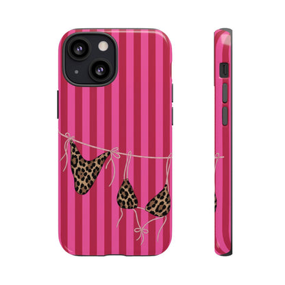 Leopard Bikini Striped Phone Case – Trendy Summer Beach Aesthetic