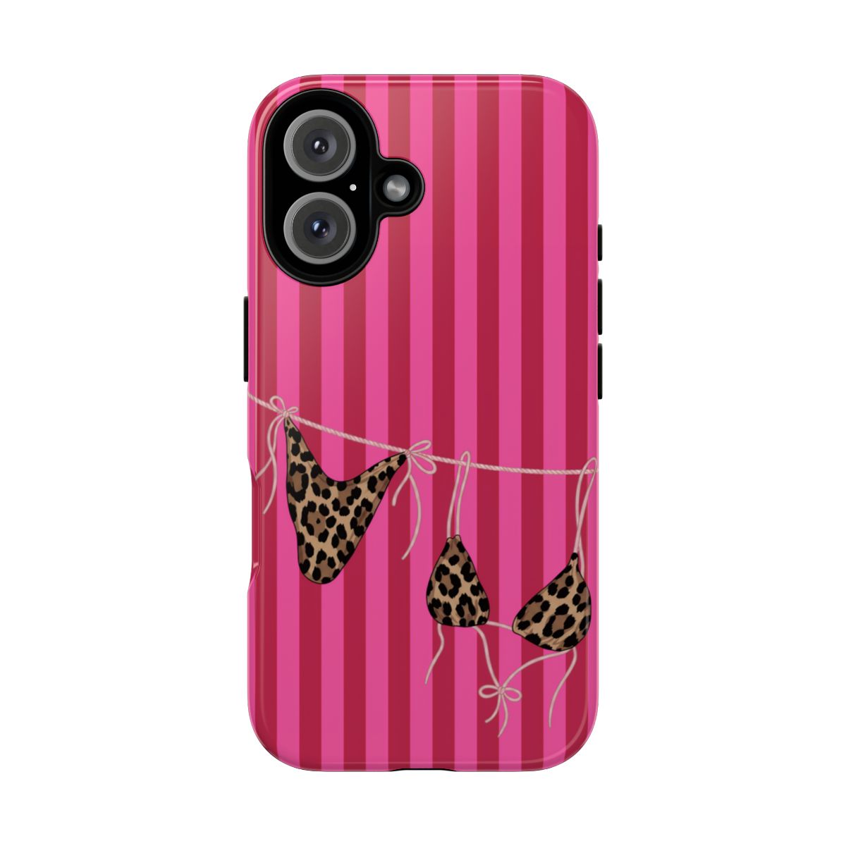 Leopard Bikini Striped Phone Case – Trendy Summer Beach Aesthetic