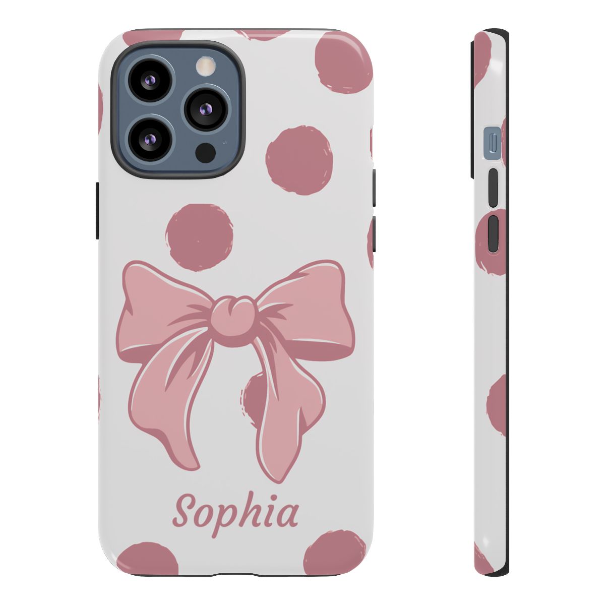Personalized Pink Polka Dot Bow Phone Case – Custom Name Coquette Aesthetic