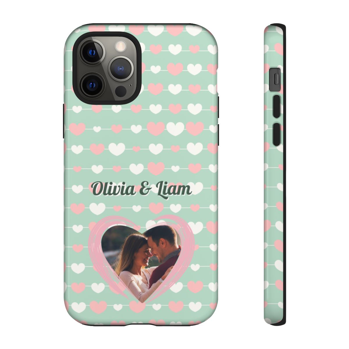 Personalized Mint Green Heart Phone Case - Custom Name and Photo