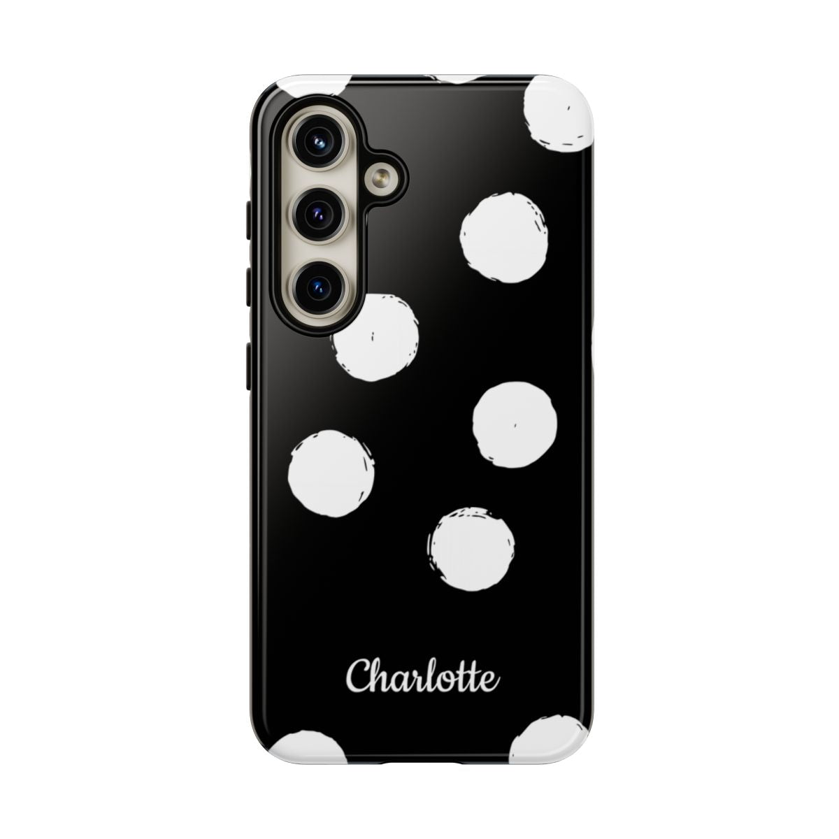 Personalized Black Polka Dot Phone Case – Custom Name Bold Monochrome Aesthetic