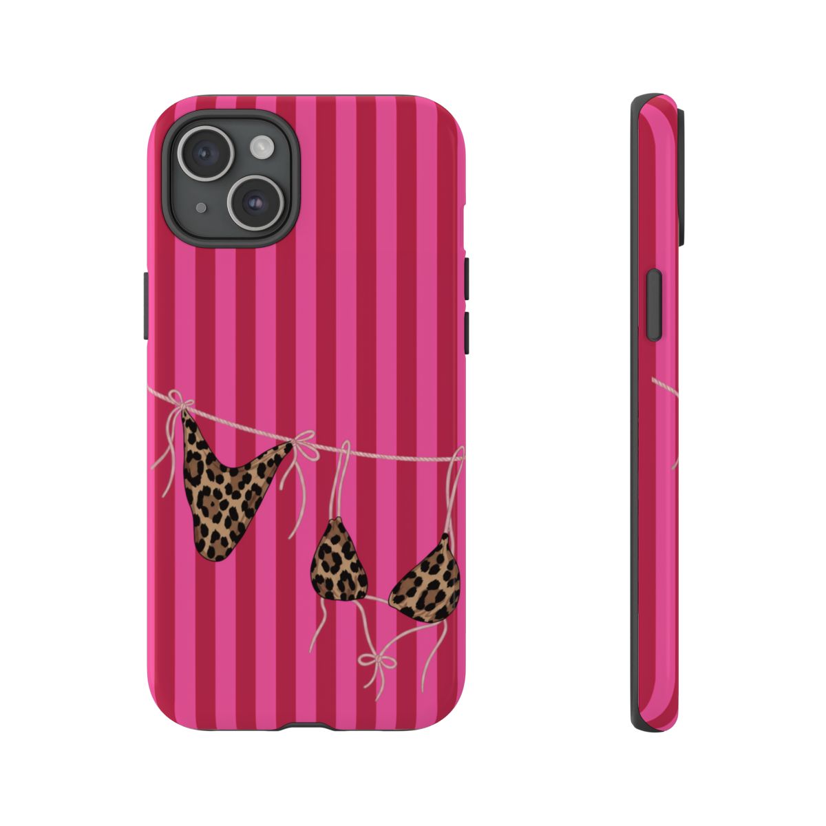 Leopard Bikini Striped Phone Case – Trendy Summer Beach Aesthetic