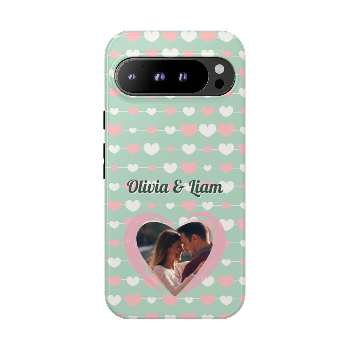 Personalized Mint Green Heart Phone Case - Custom Name and Photo