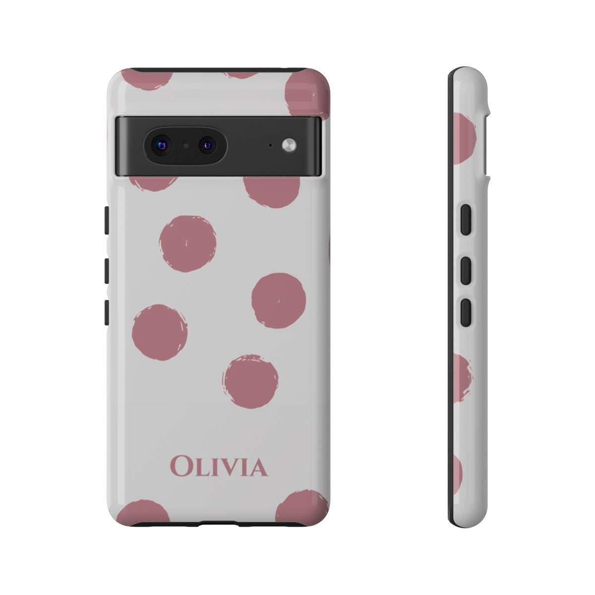 Personalized Pink Polka Dot Phone Case – Custom Name White Blush Aesthetic