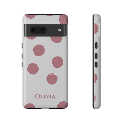 Personalized Pink Polka Dot Phone Case – Custom Name White Blush Aesthetic