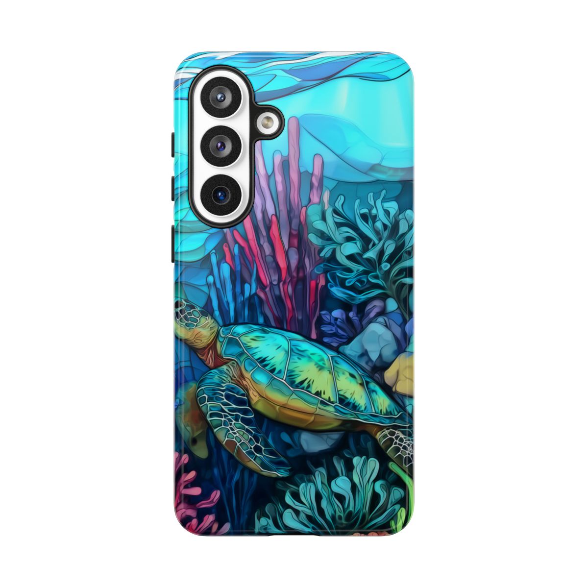 Stained Glass Turtle Phone Case – Coastal Blue Ocean Mosaic Aesthetic