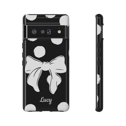 Personalized Black Polka Dot Bow Phone Case – Custom Name Coquette Retro Aesthetic