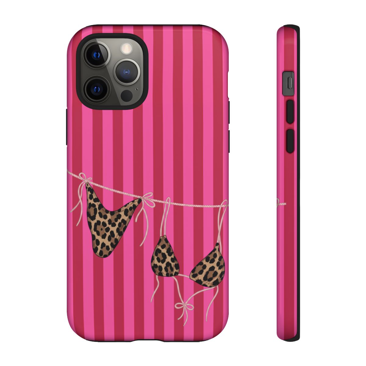 Leopard Bikini Striped Phone Case – Trendy Summer Beach Aesthetic