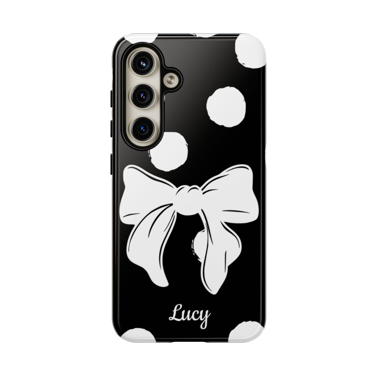 Personalized Black Polka Dot Bow Phone Case – Custom Name Coquette Retro Aesthetic