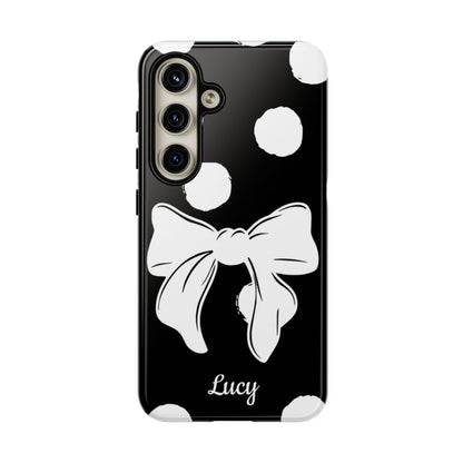 Personalized Black Polka Dot Bow Phone Case – Custom Name Coquette Retro Aesthetic