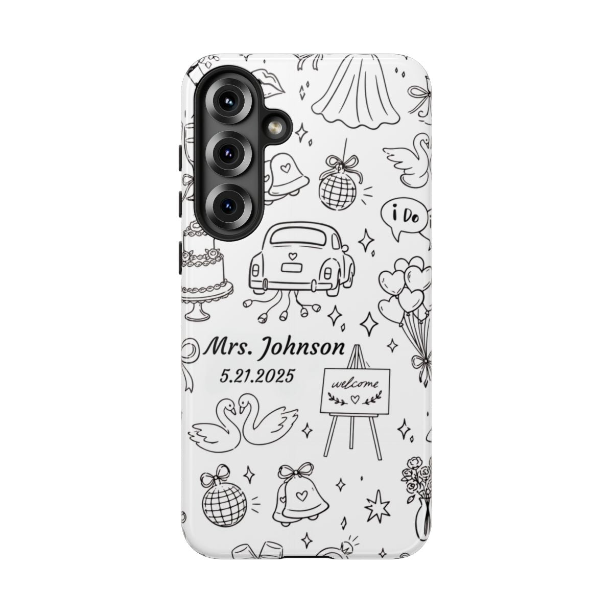 Black Wedding Phone Case – Personalized Name & Date Gift