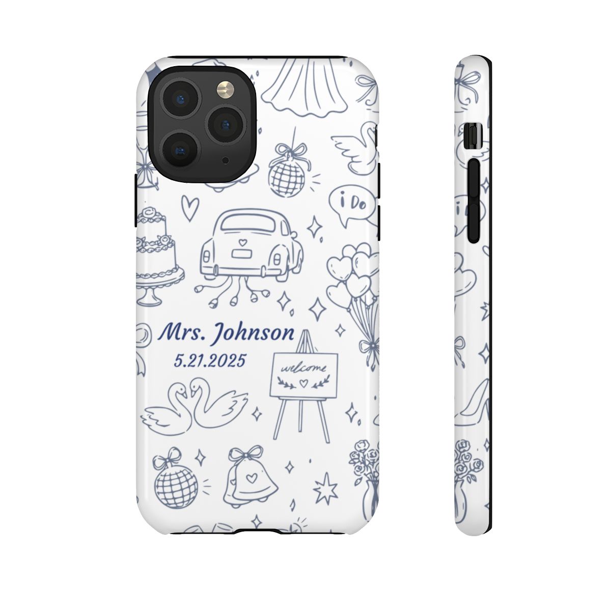 Navy Blue Personalized Wedding Phone Case – Custom Name & Date Bridal Gift