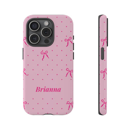 Personalized Pink Bow Phone Case – Custom Name Polka Dot Coquette Aesthetic
