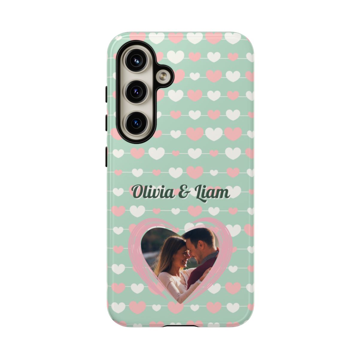 Personalized Mint Green Heart Phone Case - Custom Name and Photo