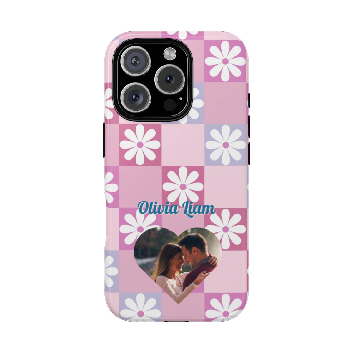 Personalized Pink Floral Checkered Tough Case