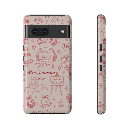 Pink Personalized Wedding Phone Case – Custom Name & Date Bridal Gift