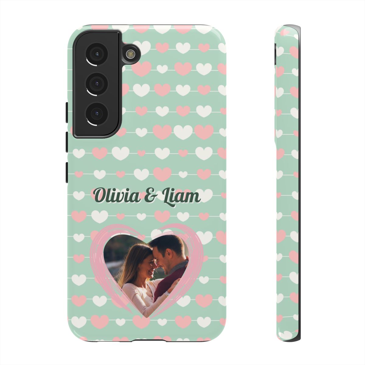 Personalized Mint Green Heart Phone Case - Custom Name and Photo