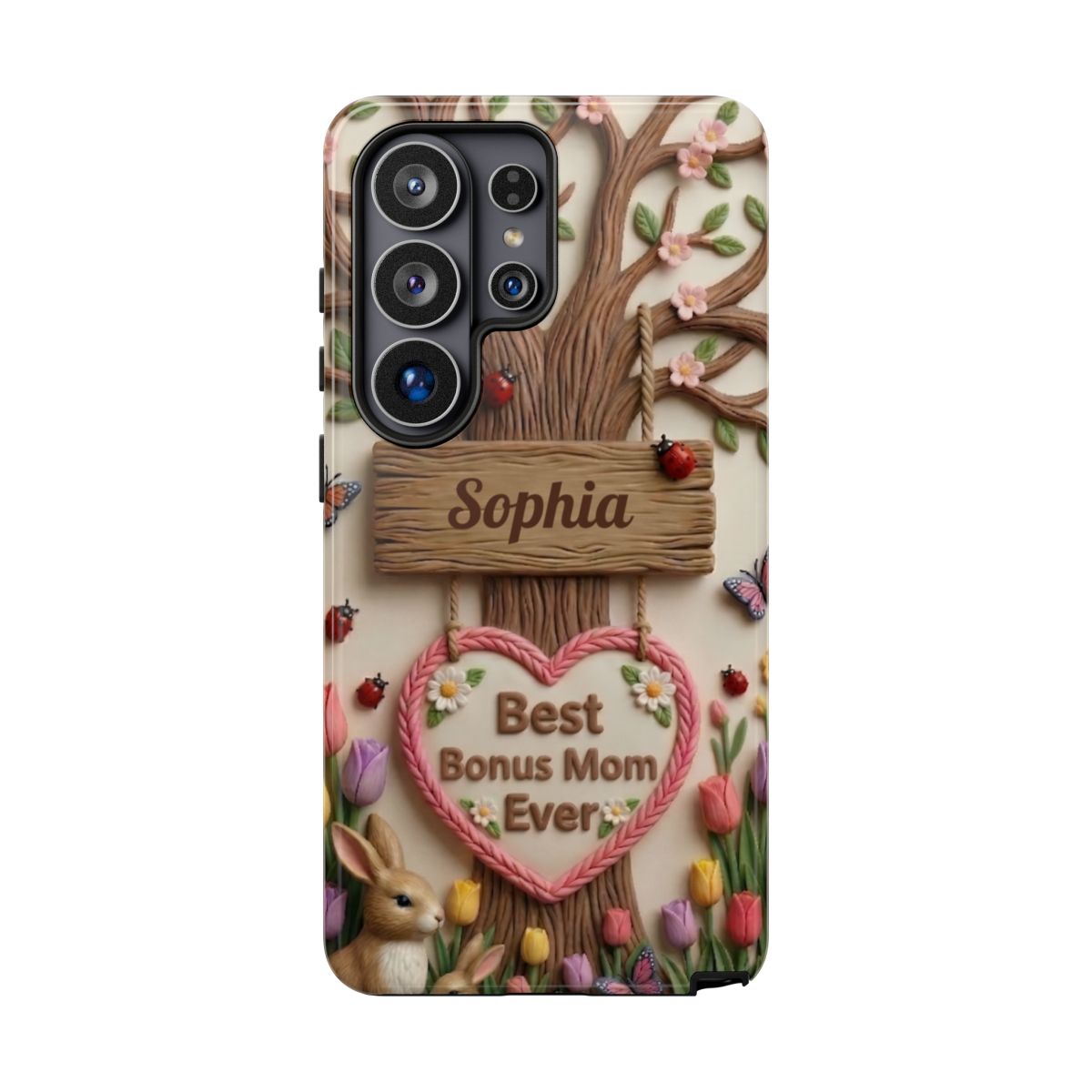 Personalized Bonus Mom Phone Case – Custom Name Clay Spring Garden Aesthetic