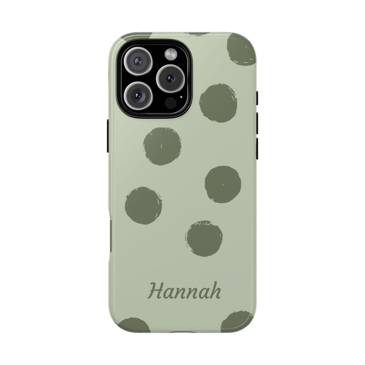 Personalized Sage Green Polka Dot Phone Case – Custom Name Matcha Aesthetic
