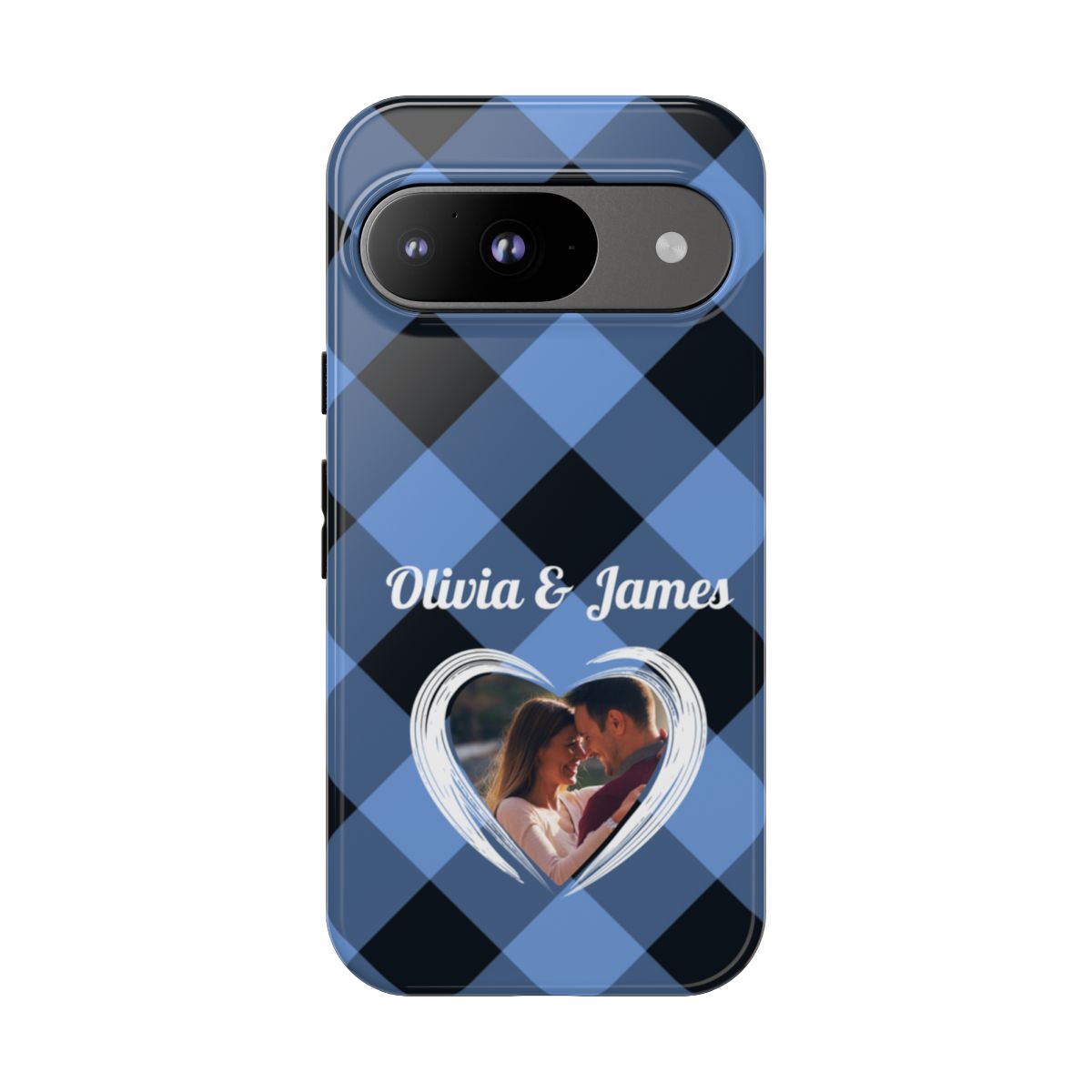 Personalized Blue Plaid Phone Case - Custom Photo & Name