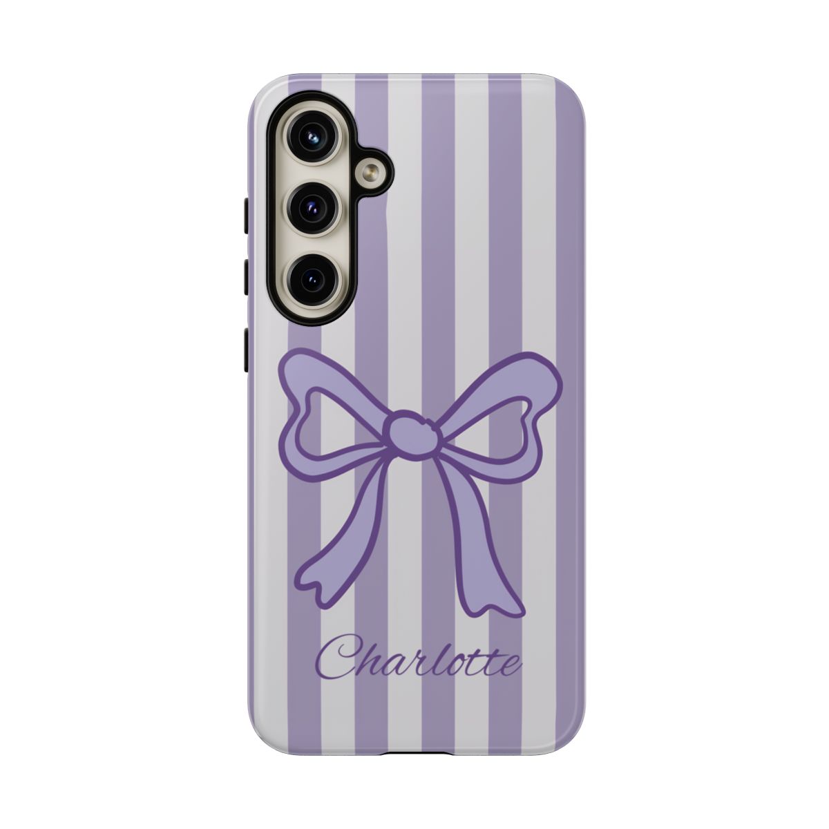Personalized Lavender Bow Phone Case – Purple Striped Coquette Ribbon Aesthetic