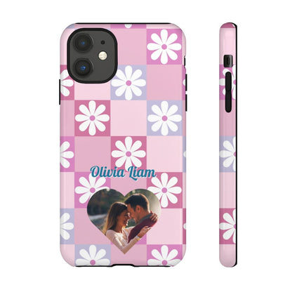 Personalized Pink Floral Checkered Tough Case
