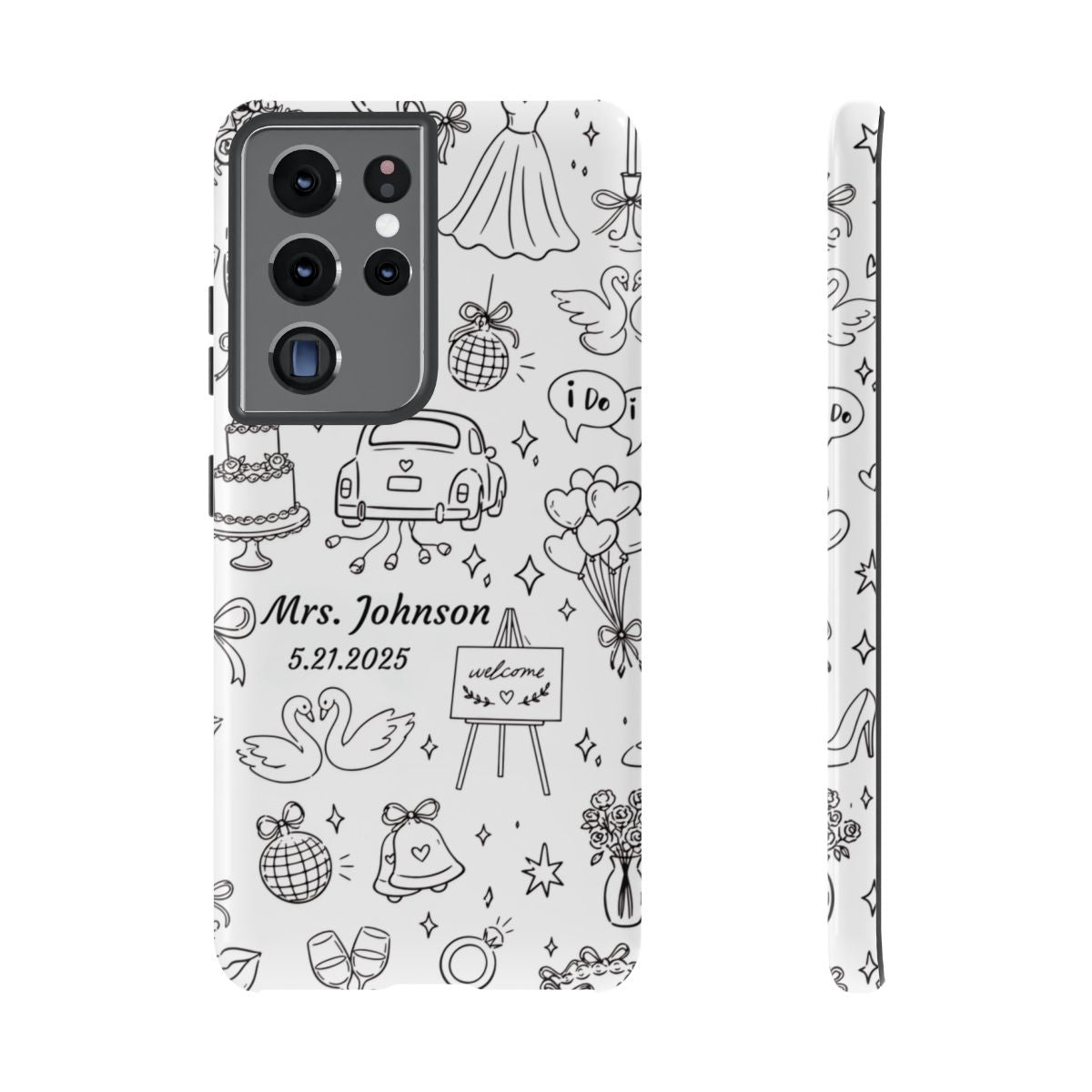 Black Wedding Phone Case – Personalized Name & Date Gift
