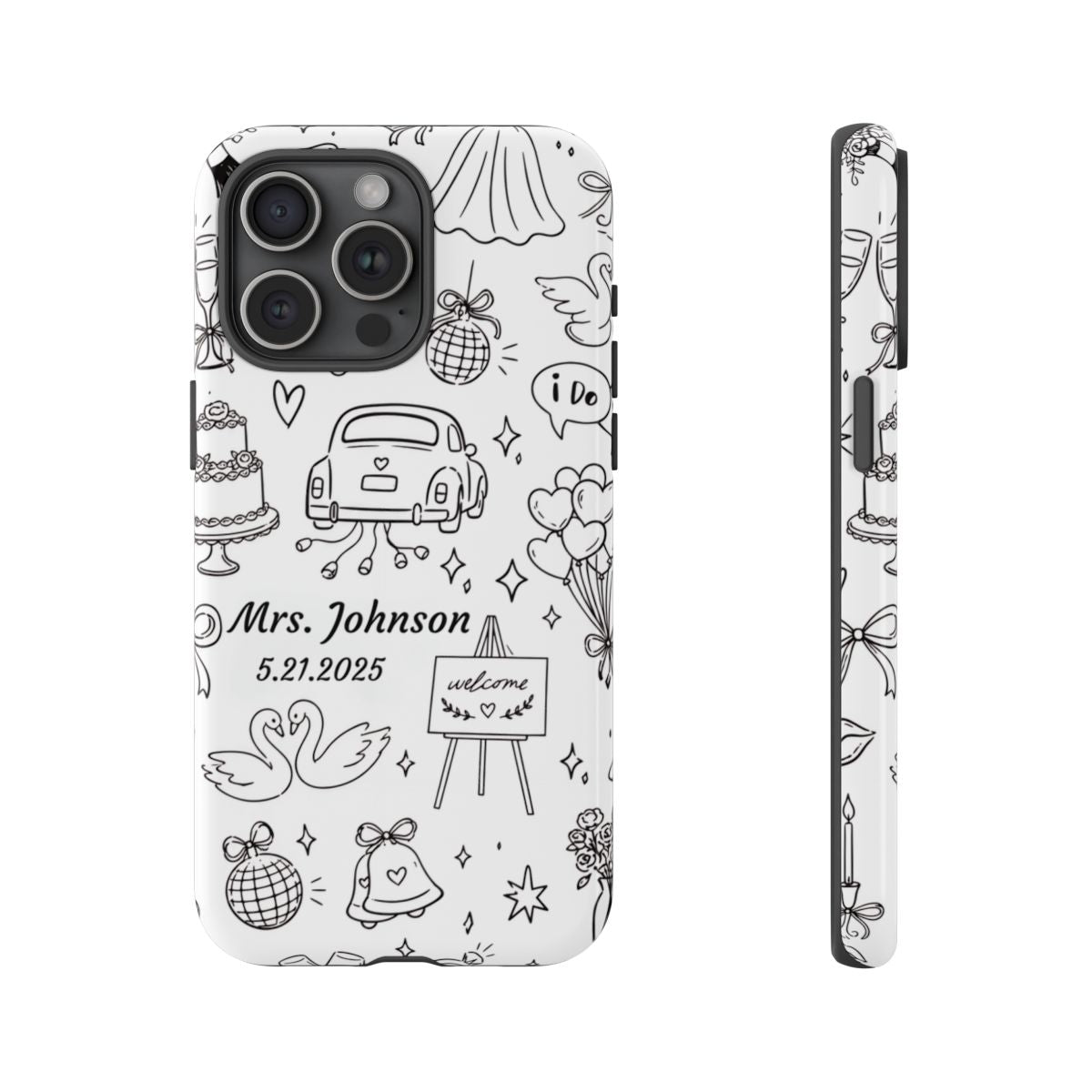 Black Wedding Phone Case – Personalized Name & Date Gift
