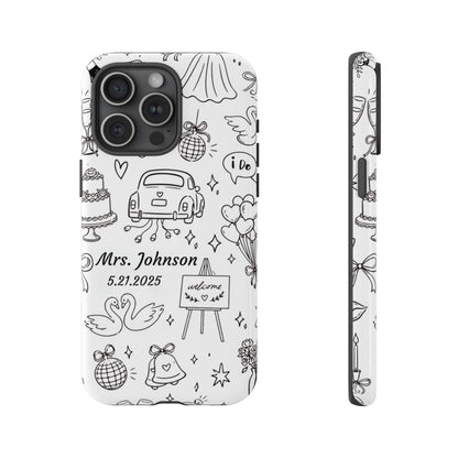 Black Wedding Phone Case – Personalized Name & Date Gift