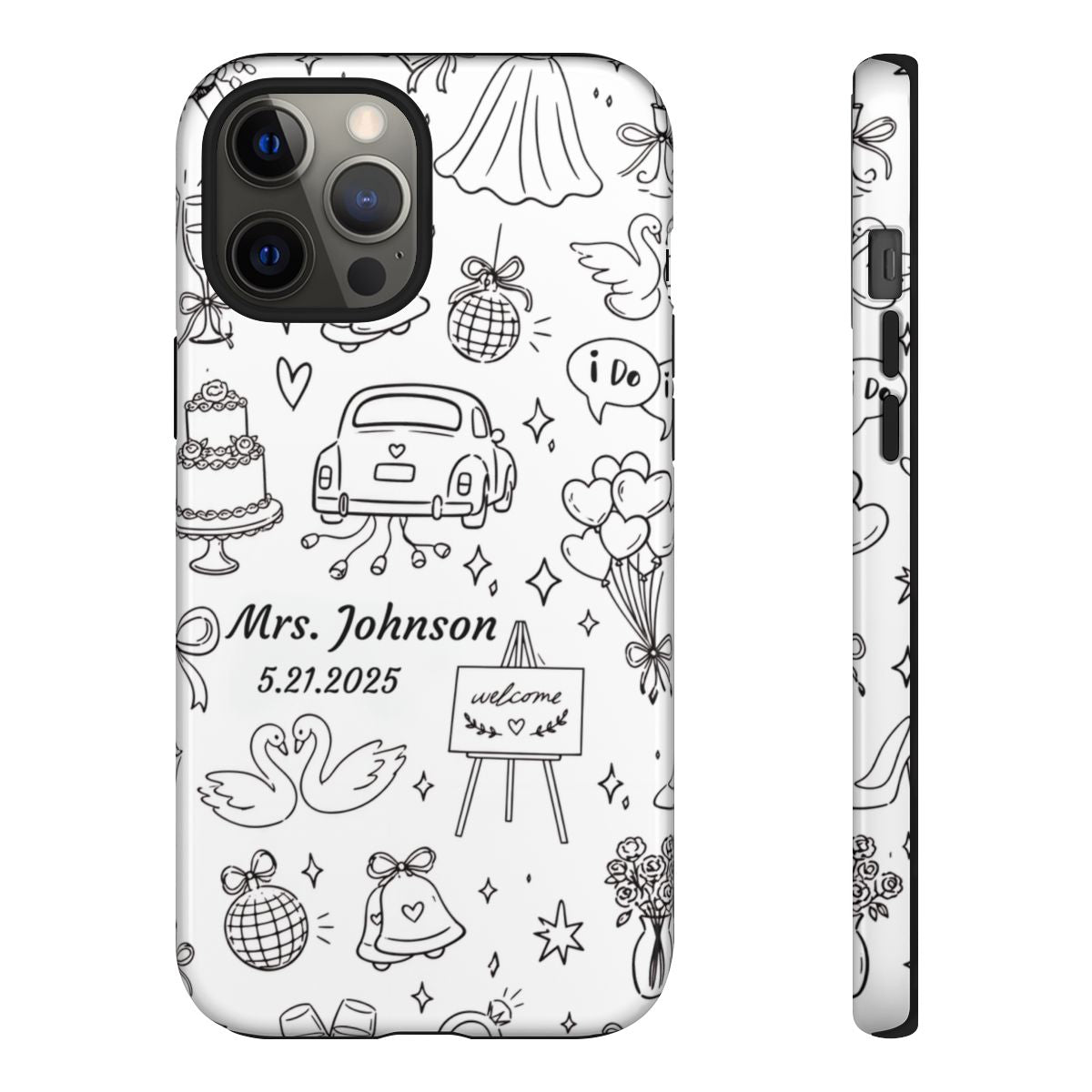 Black Wedding Phone Case – Personalized Name & Date Gift