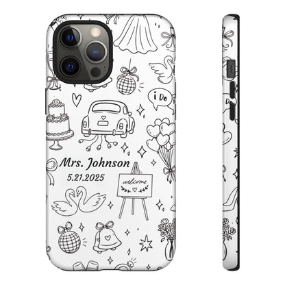 Black Wedding Phone Case – Personalized Name & Date Gift