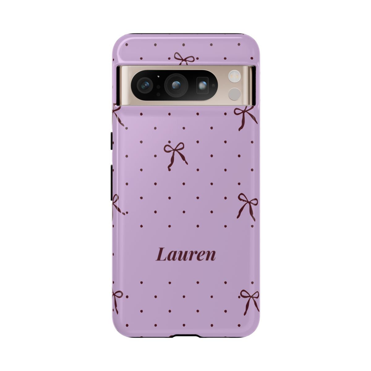 Personalized Lavender Bow Phone Case – Custom Name Polka Dot Coquette Aesthetic