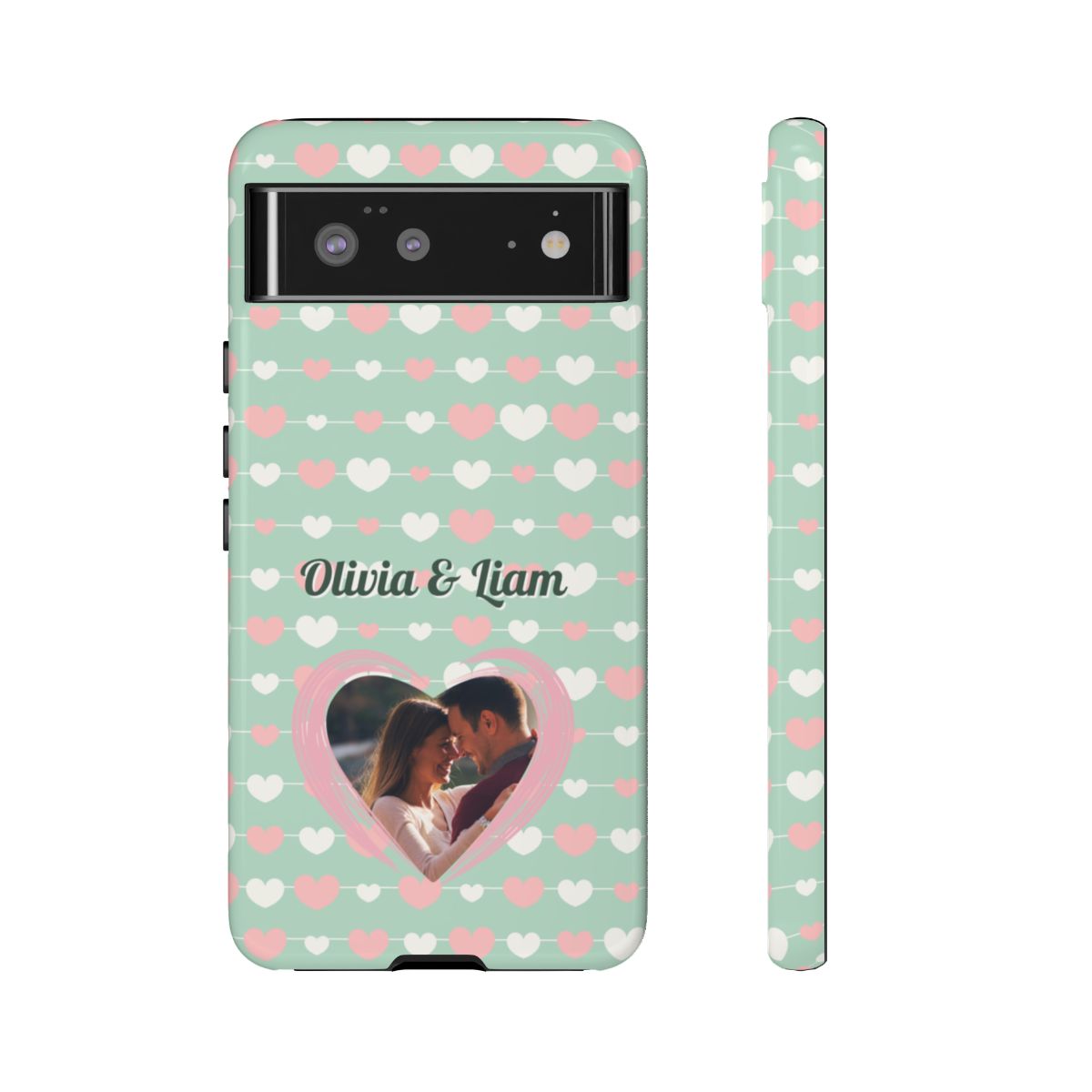 Personalized Mint Green Heart Phone Case - Custom Name and Photo