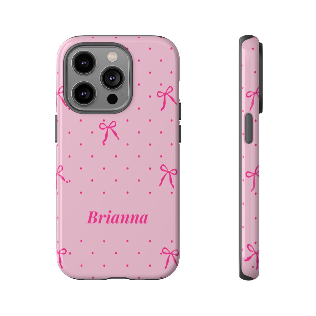 Personalized Pink Bow Phone Case – Custom Name Polka Dot Coquette Aesthetic