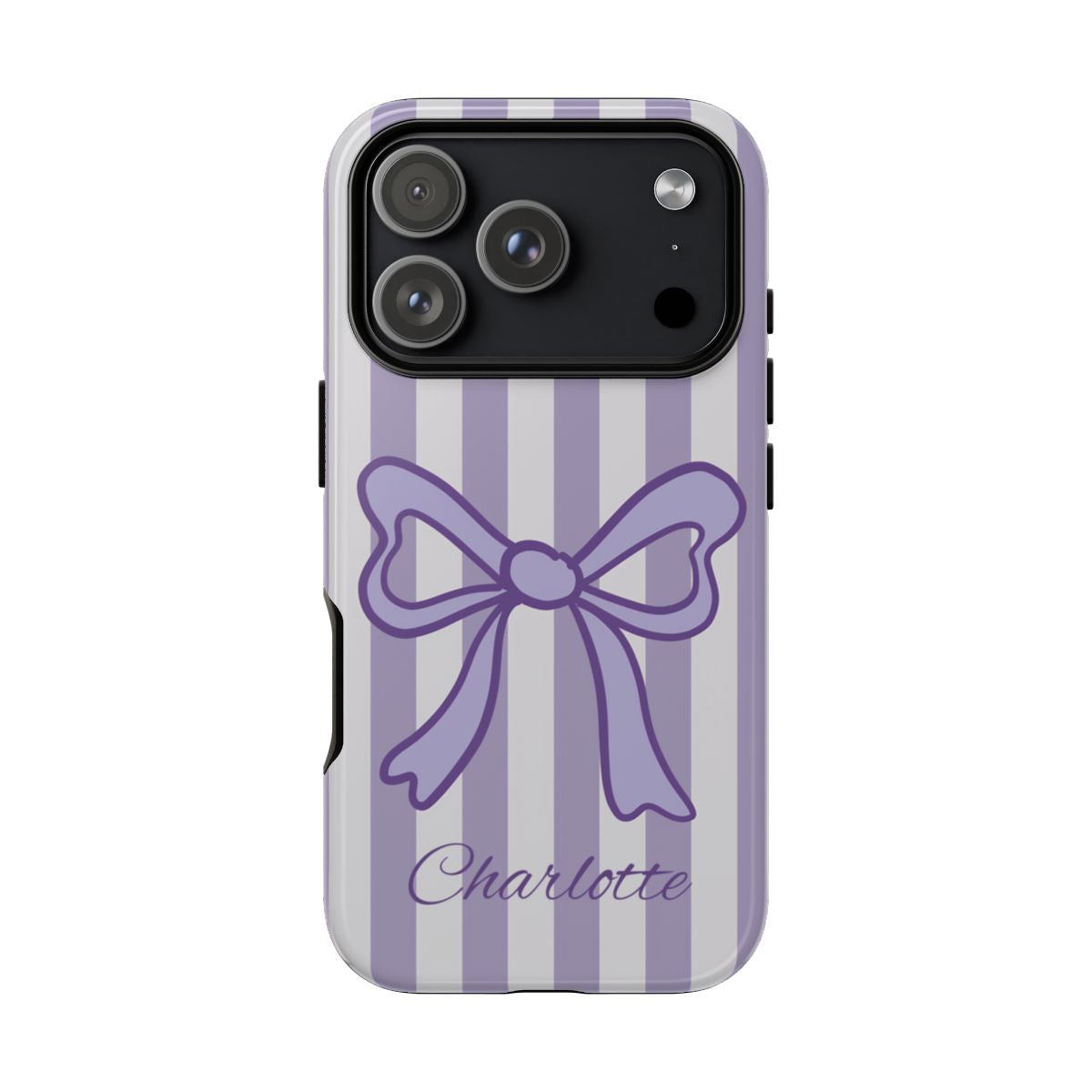 Personalized Lavender Bow Phone Case – Purple Striped Coquette Ribbon Aesthetic