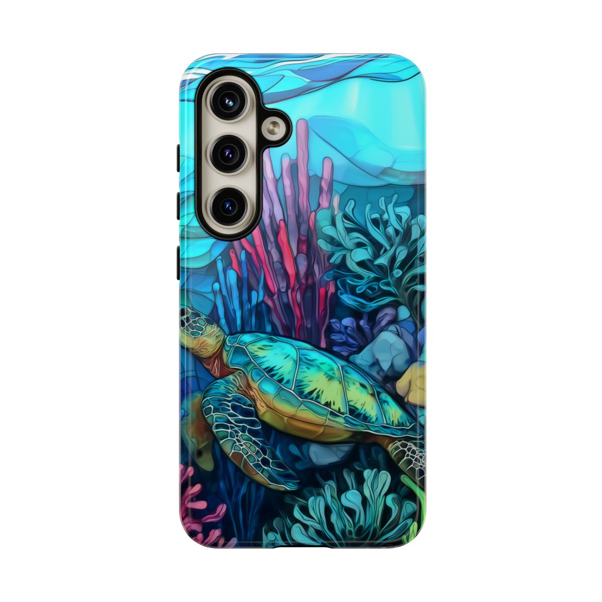 Stained Glass Turtle Phone Case – Coastal Blue Ocean Mosaic Aesthetic