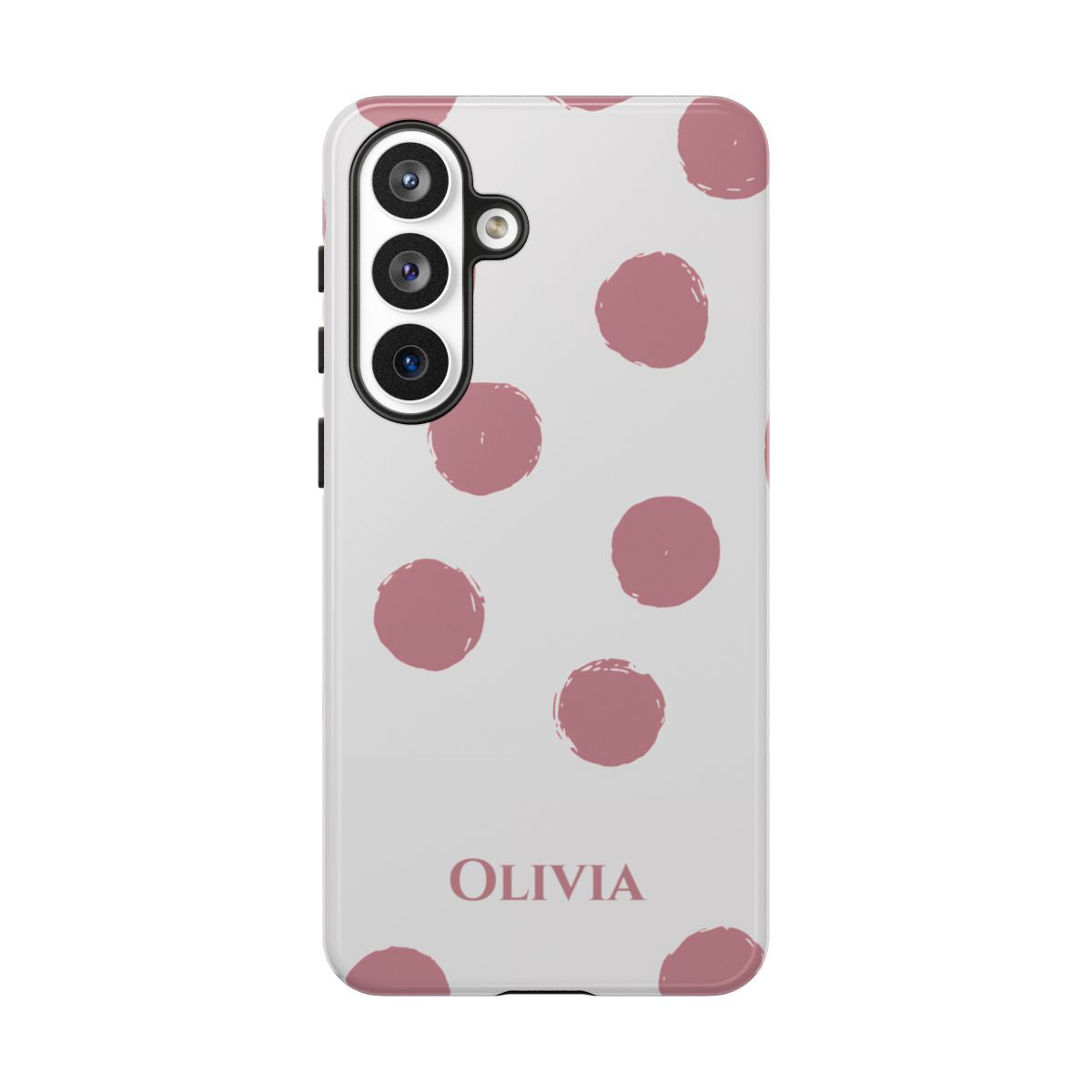 Personalized Pink Polka Dot Phone Case – Custom Name White Blush Aesthetic