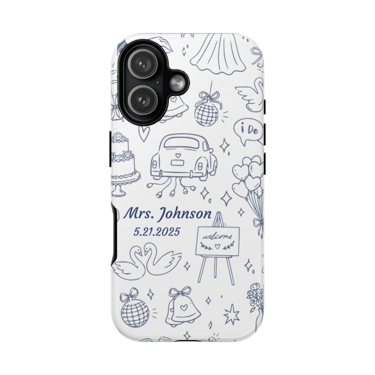 Navy Blue Personalized Wedding Phone Case – Custom Name & Date Bridal Gift