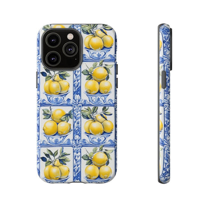 Amalfi Lemon Tile Phone Case - Mediterranean Blue & Yellow