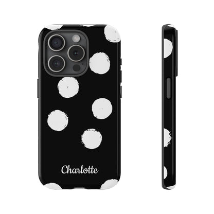 Personalized Black Polka Dot Phone Case – Custom Name Bold Monochrome Aesthetic
