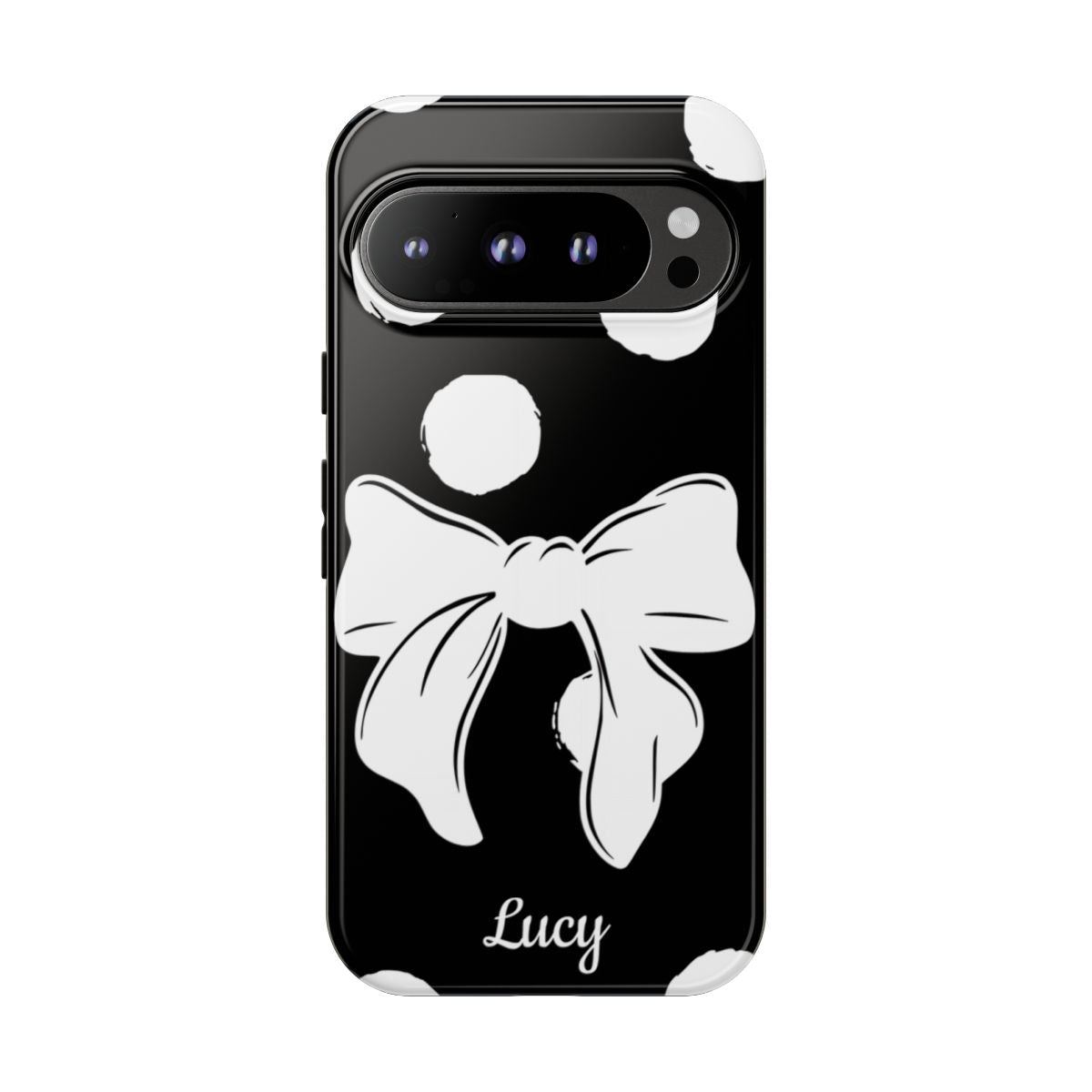 Personalized Black Polka Dot Bow Phone Case – Custom Name Coquette Retro Aesthetic