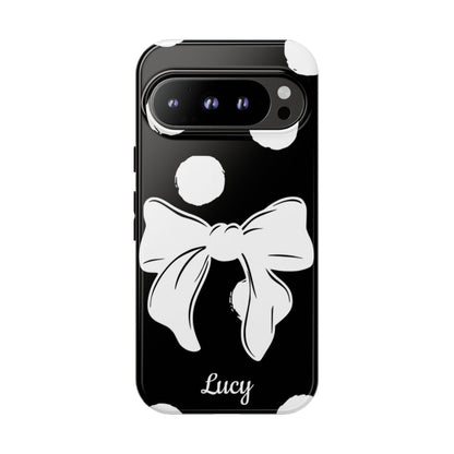 Personalized Black Polka Dot Bow Phone Case – Custom Name Coquette Retro Aesthetic