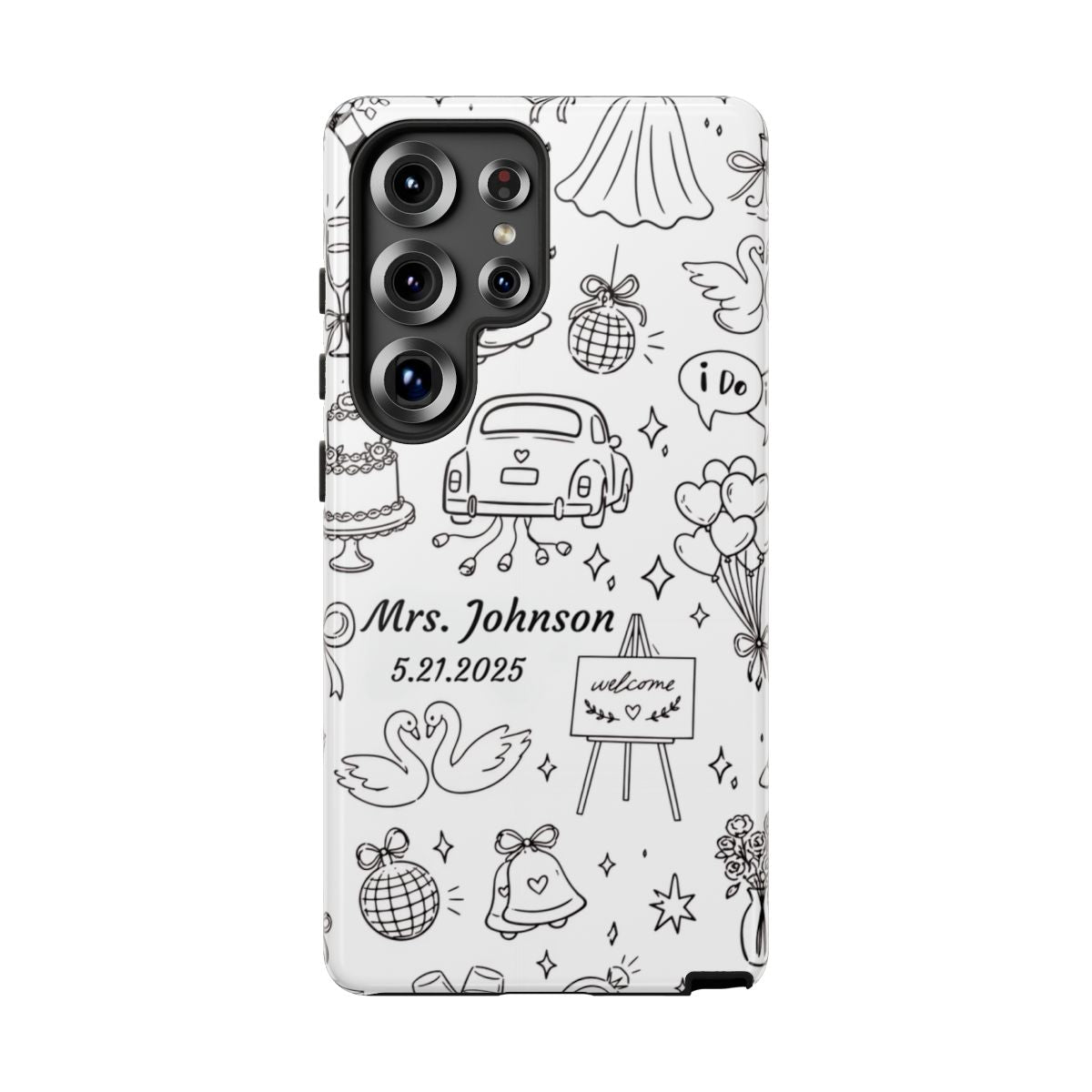 Black Wedding Phone Case – Personalized Name & Date Gift